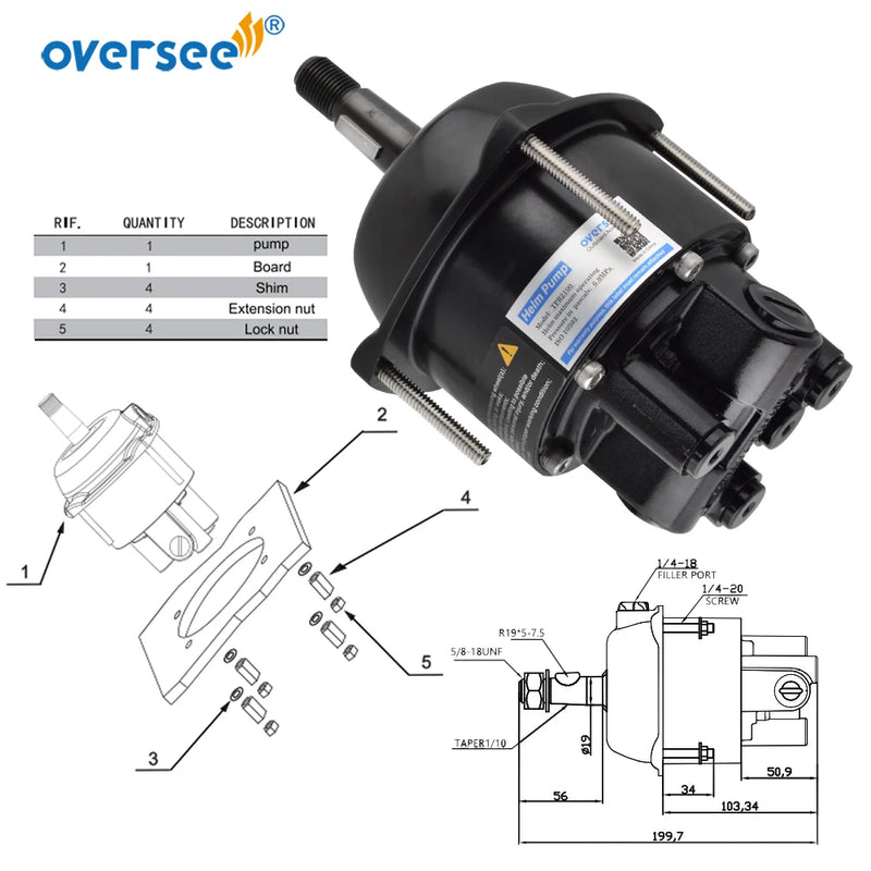 50HP-100HP Boat Hydraulic Steering Cylinder Kit For Yamaha Mercury Outboard Yacht Steering Boat Accessories