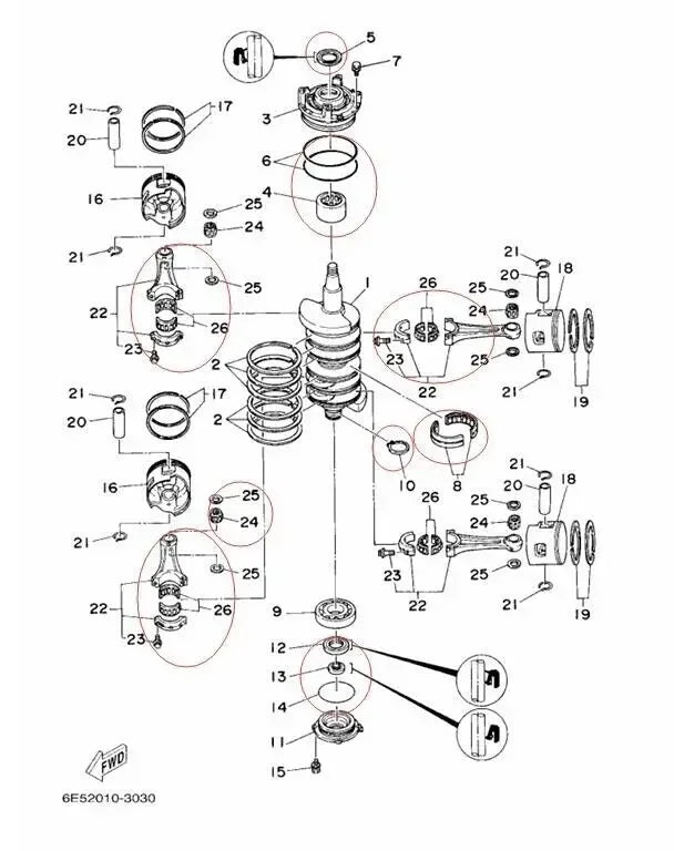 6N7-11411 CRANKSHAFT REPAIT KIT & Bearing for Yamaha 115HP 130HP V4 Outboard 6E5-11650-01