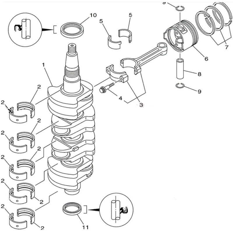 6C5-11411 Crankshaft Repair Kit for Yamaha Outboard Motor 4 Stroke 50HP/60HP F60cETL F50LB 69W-11411-00